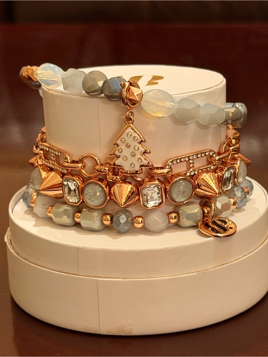 Bomb Party Jewelry - Bomb Party NWT ChristmasTree Gold and Gray Beaded Bracelet Stack!